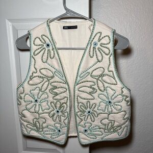 Zara Off-White Vest with green and blue Detailing